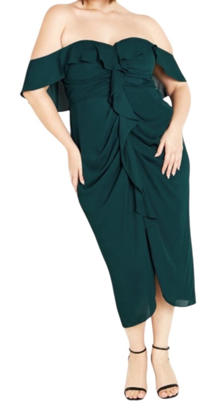 City Chic dress Va Va Voom cold shoulder green size XS 14